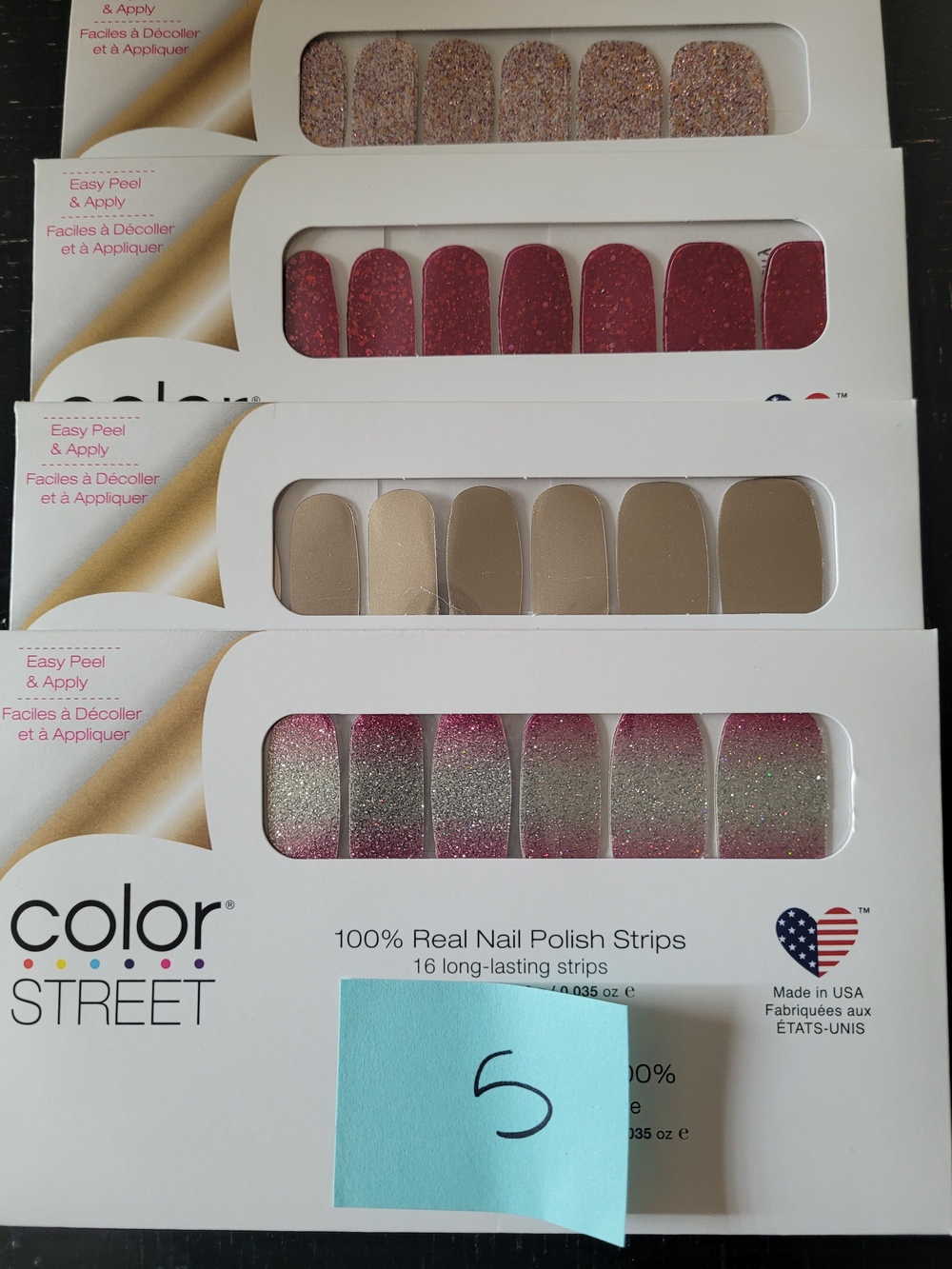 Color Street Pink, Gold, Beige & Silver Glitter Nail Strips - 4 Pack